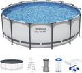 Bestway 7 Colored LED Waterfall Cascade Accessory Attachment & Steel Pro MAX 14' x 48' Round Outdoor Above Ground Swimming Pool Set with Pump