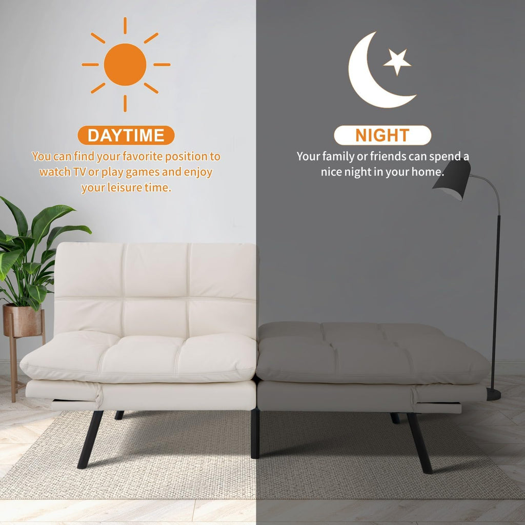 MUUEGM 71-Inch Convertible Futon Sofa Bed with Adjustable Backrest & Removable Armrests, Foldable Sleeper Loveseat for Small Space Living Room, Studio Apartment, Home Office，White