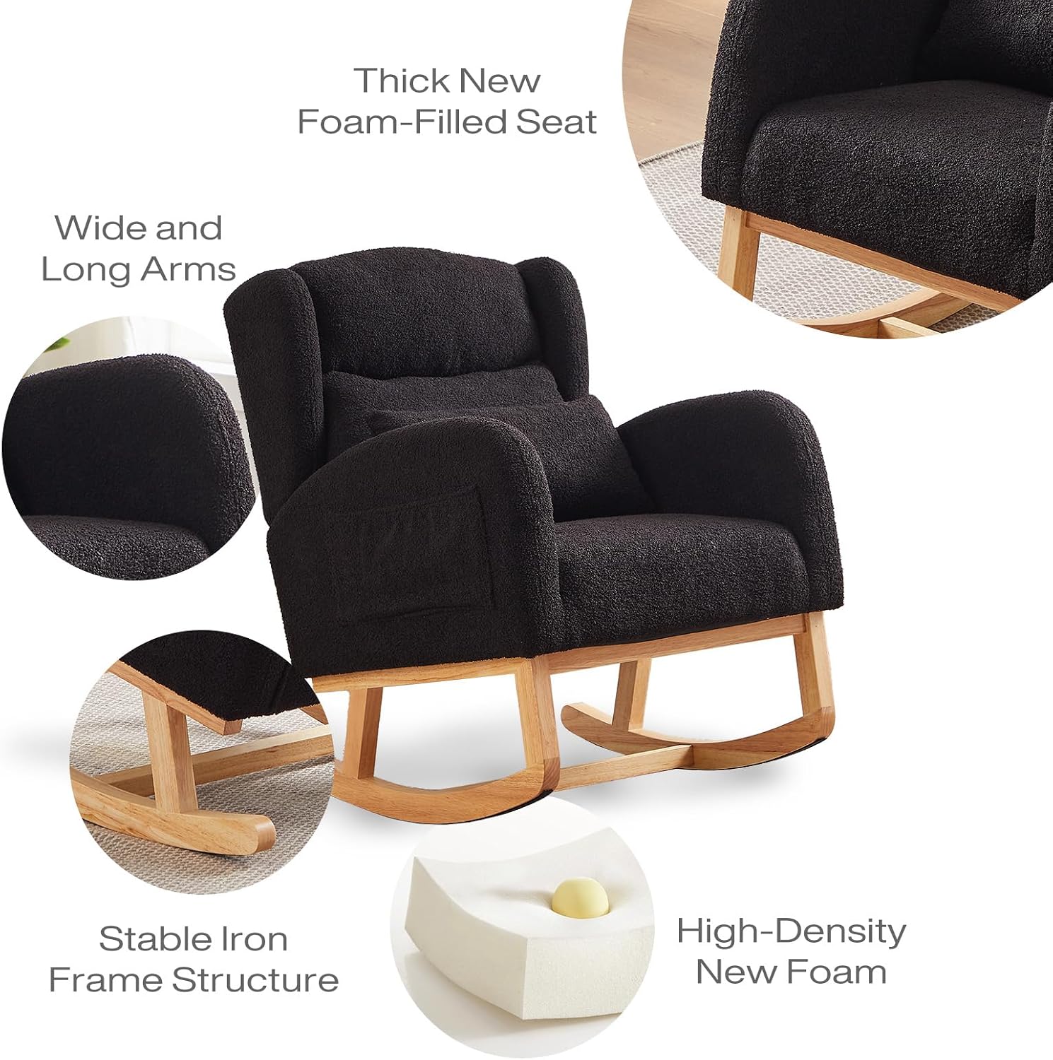 MYFUNSHOP Nursery Rocking Chair Glider – Classic Rocker with Comfortable Cushioning & Smooth Motion for Bedroom