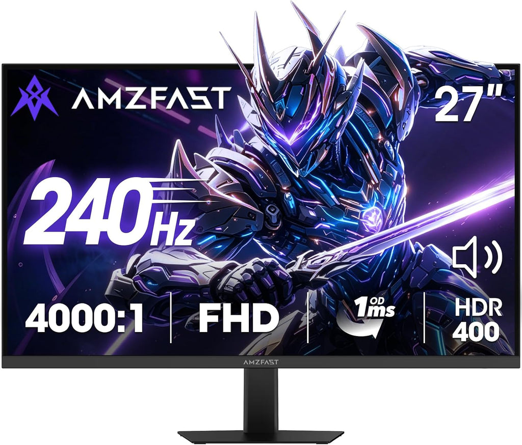 Amzfast 27' 240Hz 1ms FPS Gaming Monitor, Fast VA FHD 1080P, Adaptive Sync, HDR 400, 4000:1 Contrast, 125% sRGB, Built-in Speaker, HDMI 2.0 & DP 1.4 with DP Cable, VESA