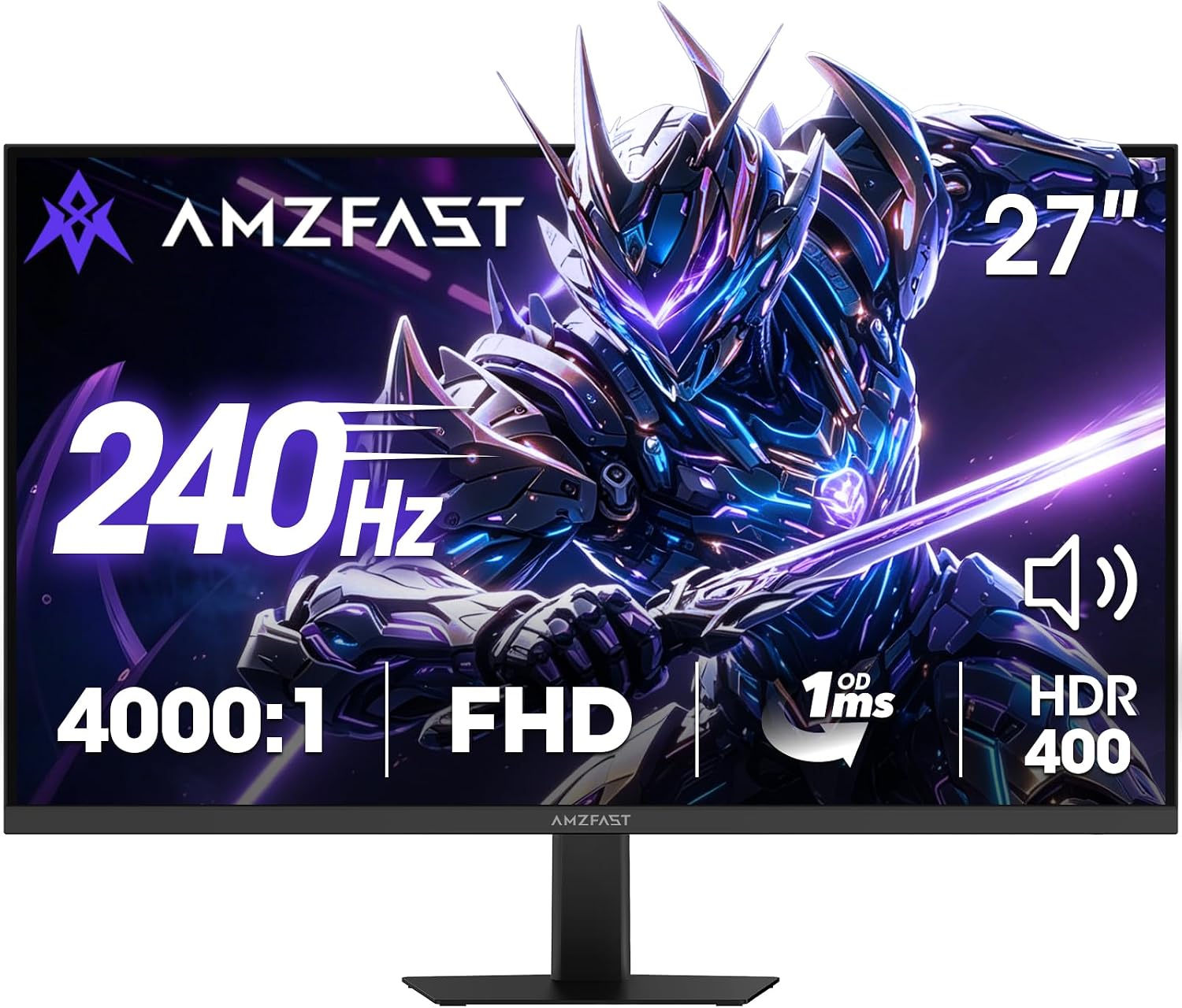 Amzfast 27' 240Hz 1ms FPS Gaming Monitor, Fast VA FHD 1080P, Adaptive Sync, HDR 400, 4000:1 Contrast, 125% sRGB, Built-in Speaker, HDMI 2.0 & DP 1.4 with DP Cable, VESA