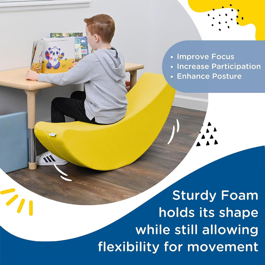Children's Factory Happy Rocker, Flexible Classroom Seating, Active Seating for Young Learners, Banana Chairs for Kids, Yellow