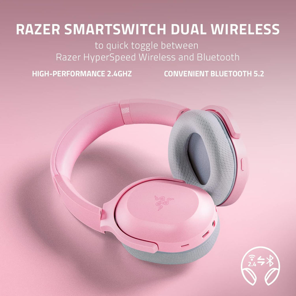 Razer Barracuda Wireless Gaming & Mobile Headset (PC, Playstation, Switch, Android, iOS): 2.4GHz Wireless + Bluetooth - Integrated Noise-Cancelling Mic - 50mm Drivers - Quartz Pink (Renewed)