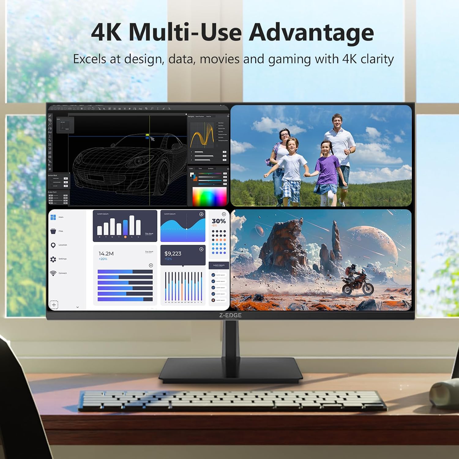Z-Edge U27P4K 27-inch 4K Monitor IPS Ultra HD 3840x2160, 60Hz Refresh Rate, PC Monitor Gaming, 100% sRGB, HDMI x 2 and DP x 2