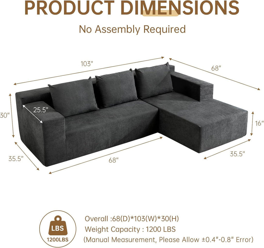 ANONER 103' Modular Sectional Sofa, L-Shaped Boneless Sectional Couch, Modern Minimalist Free Combination Foam Sofa with Deep Seat, Living Room & Apartment Furniture, No Assembly Required, Dark Grey