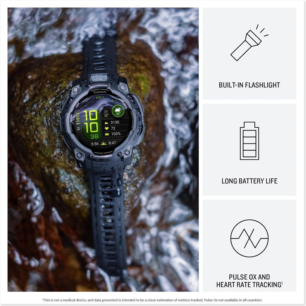 Garmin Instinct® 3 45mm, AMOLED Display, Rugged Outdoor GPS Smartwatch, Metal-Reinforced Bezel, Built-in Flashlight, Up to 18 Days of Battery Life, Neo Tropic