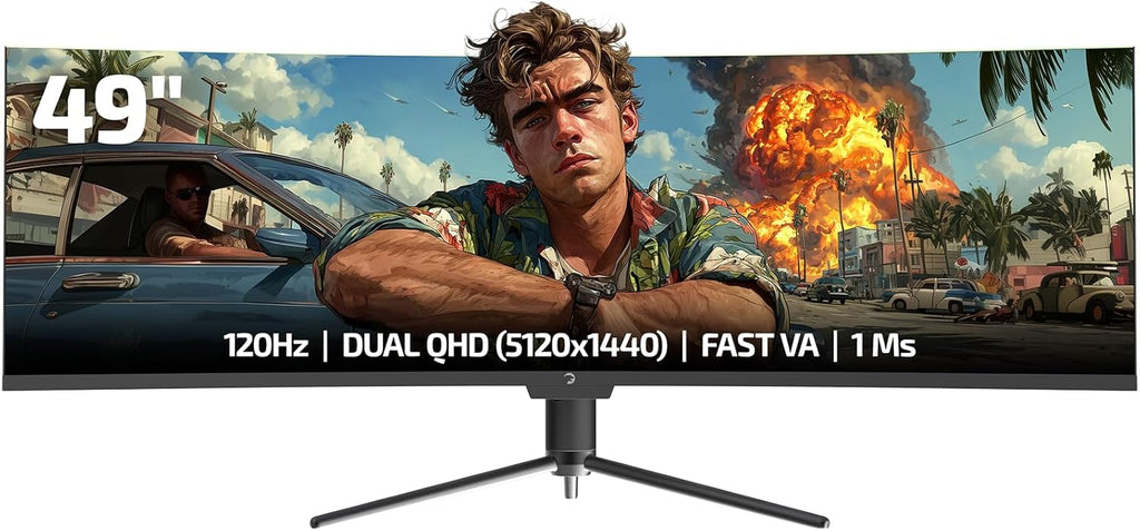 GAMEPOWER DQ49 inch Curved Ultrawide Gaming Monitor, 1Ms, 120Hz Refresh Rate, 32:9, DQHD, 5K 5120x1440p, R1800, 99% sRGB, HDR400, DisplayPort, HDMI, FreeSync, Gsync, Height - Tilt Adjustable