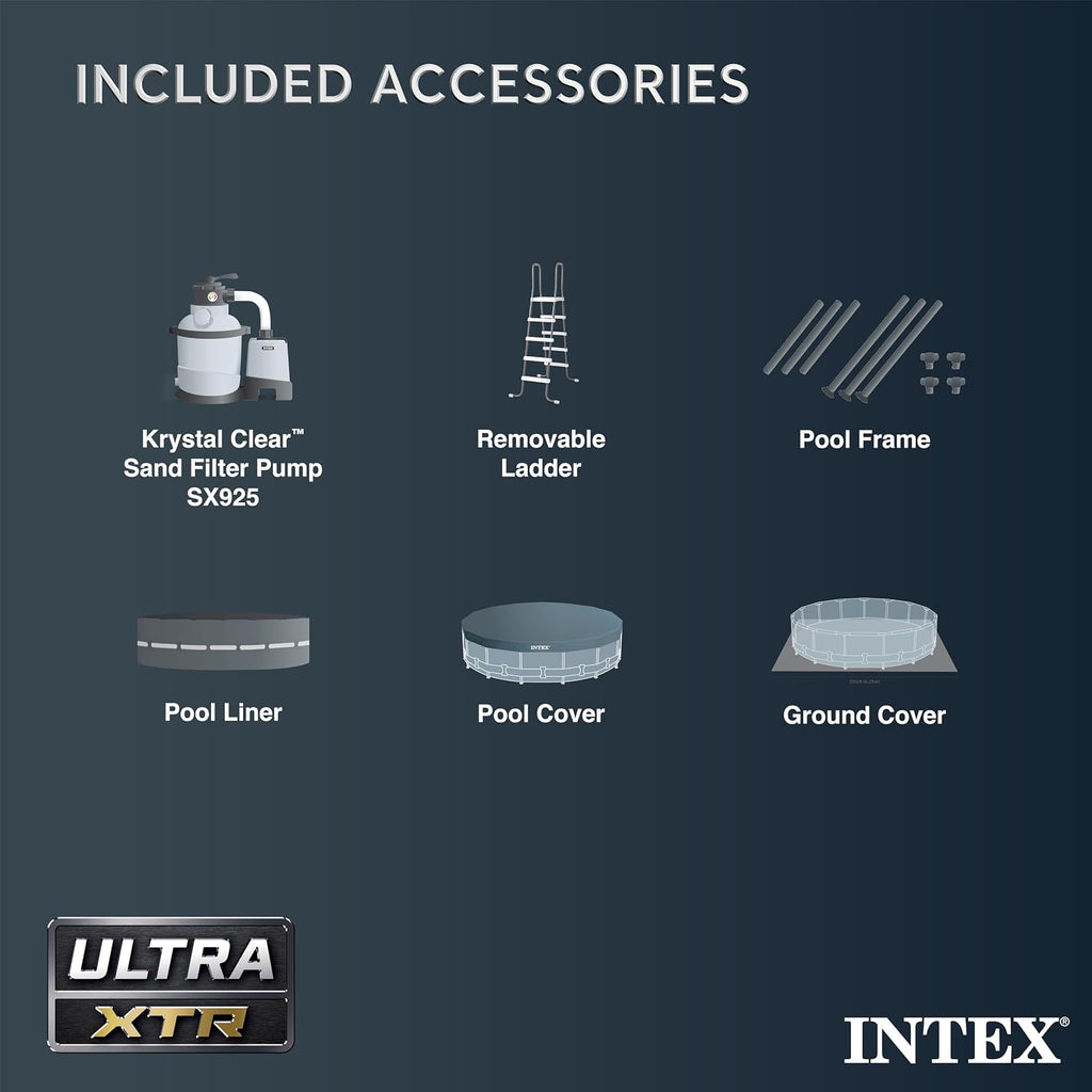 Intex Ultra XTR Frame 14' x 42' Round Above Ground Outdoor Swimming Pool Set with Sand Filter Pump, Ladder, Ground Cloth, and Pool Cover