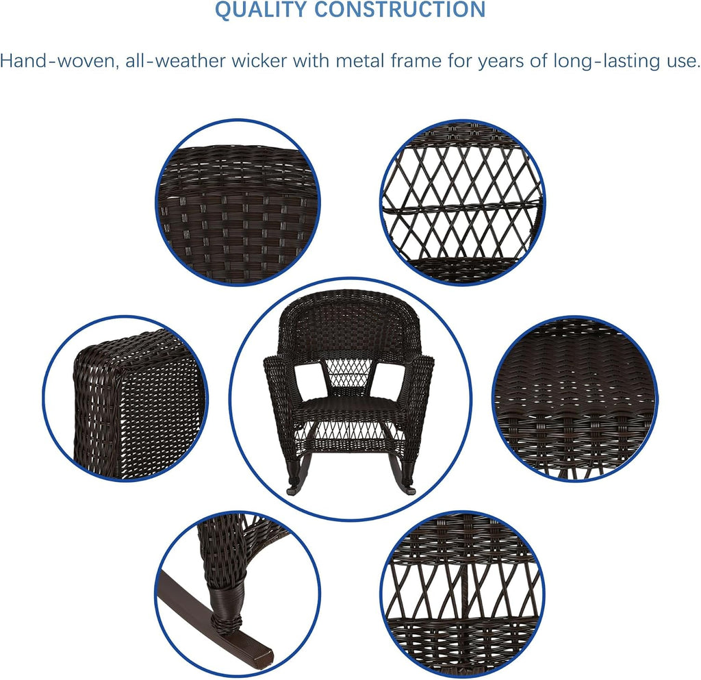 Jeco Set of 2 Wicker Rocker Chairs, Espresso