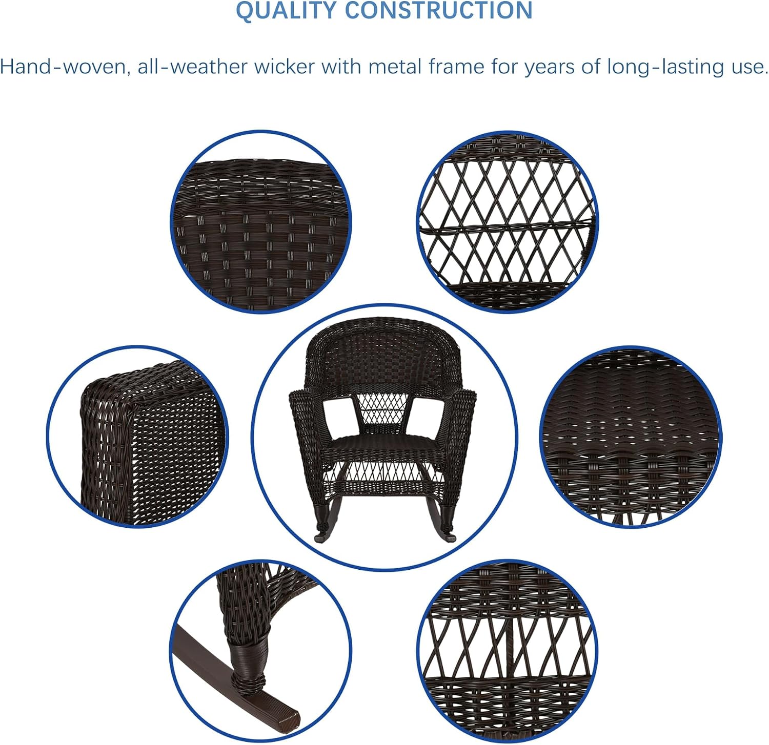 Jeco Set of 2 Wicker Rocker Chairs, Espresso
