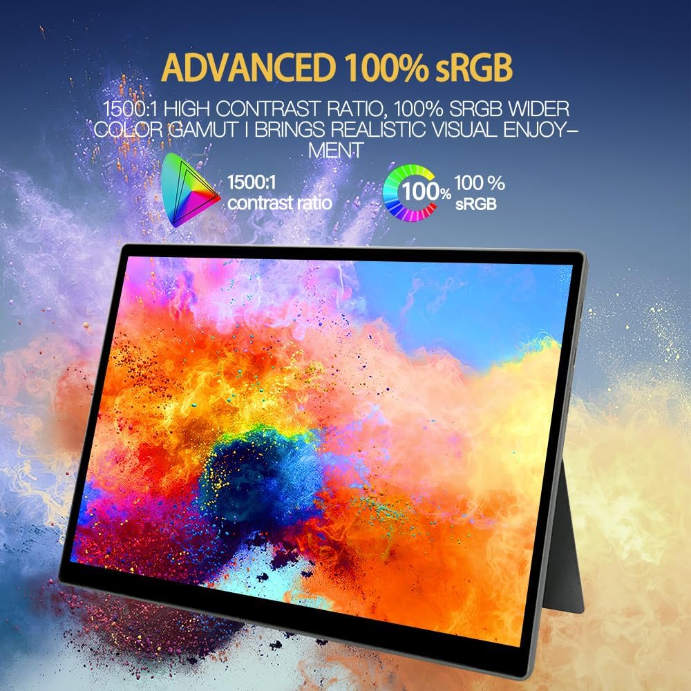Portable Small Monitor 10.5 inch USB C 100% sRGB 1500:1 FHD 1920x1280 IPS Touch Ultra-Thin External Second Screen Display for Gaming Computer PC Phone Mac