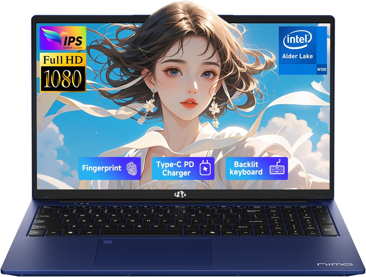 NIMO 17.3' FHD IPS Student-Laptop-Computer - 16GB RAM 512GB SSD, Intel Pentium 4 Cores N100(Beat to i3-1115G4, Up to 3.4GHz) 65W Type-C 2 Years Warranty Fingerprint Backlit Keyboard Wi-Fi 6 BT5.2