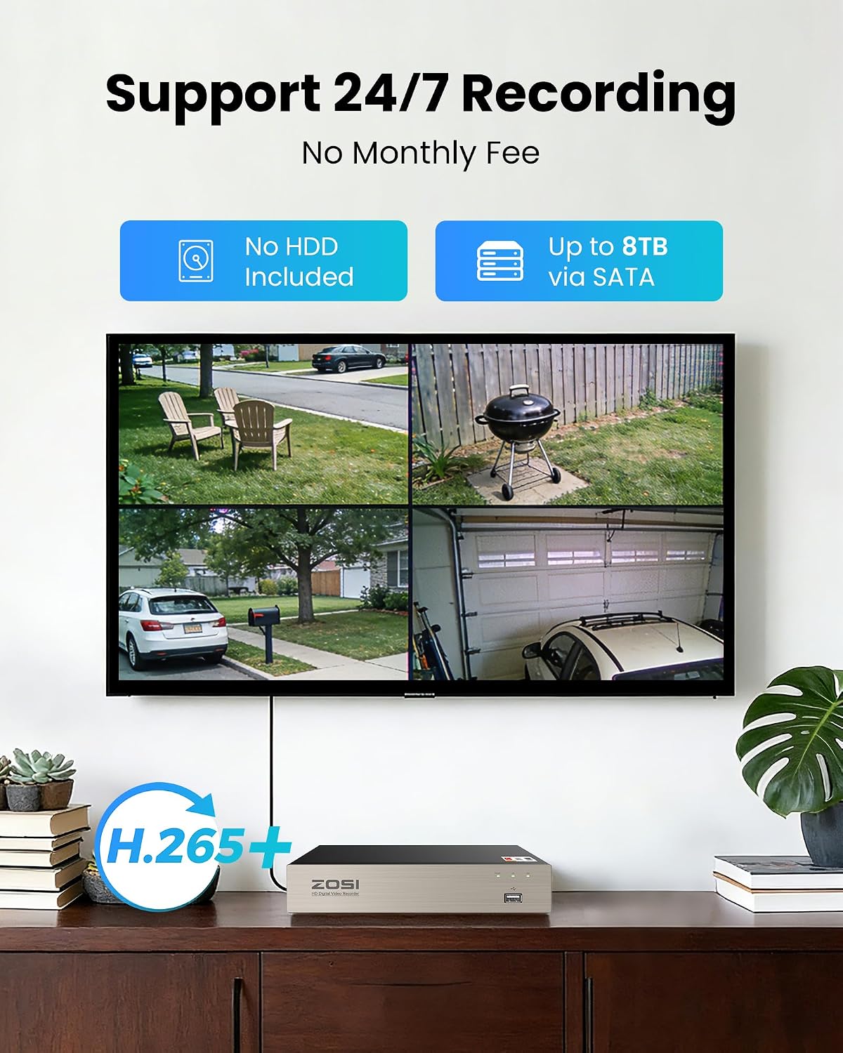 ZOSI 8CH Security Camera System, 8pcs 1080P Full HD Weatherproof Indoor Outdoor CCTV Wired Cameras, Human Vehicle Detection, Night Vision, 8 Channel Surveillance DVR System, NO Hard Drive
