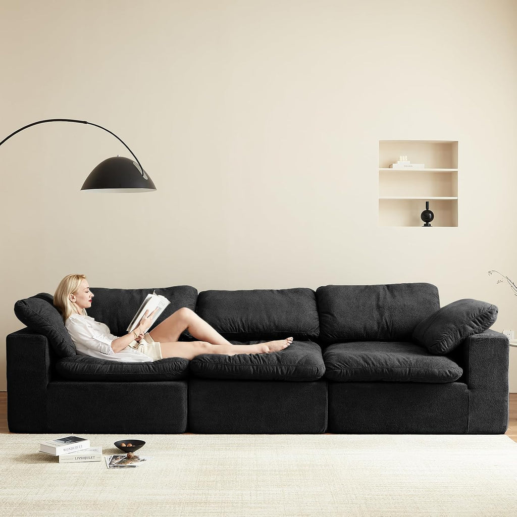 Swbvs Modular Sectional Sofa, 3-Piece Corduroy Couch with Chaise, Deep Seat Oversized Lounge Sofa for Living Room, Convertible Comfy Couch with Removable Cushions, Black