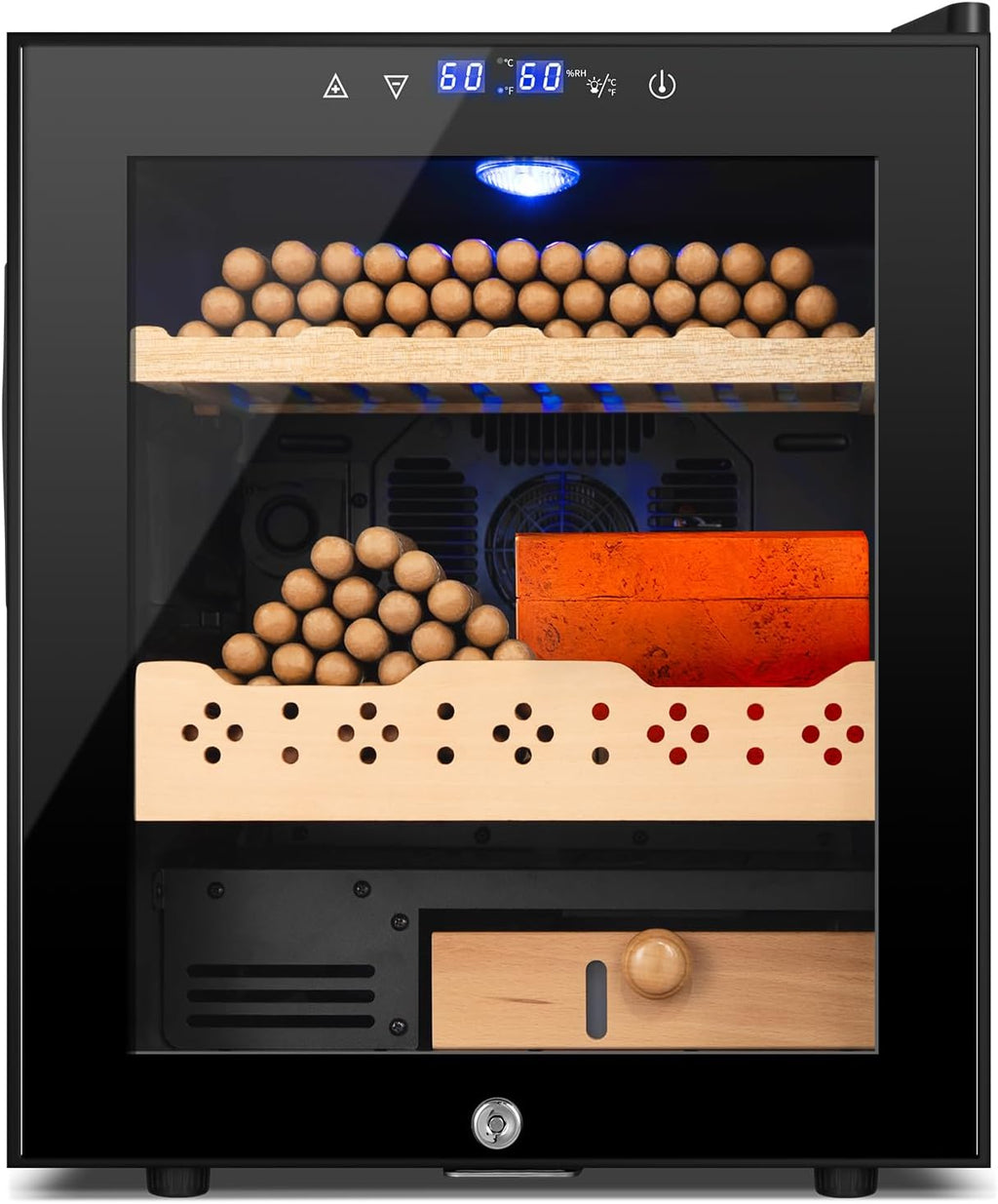 Electric Humidor for Cigars, 50L 300 Counts Large Capacity,Thermostatic Desktop Electric Cooler Cabinet with Digital LED Screen, Safety Lock,Smart Humidity & Temp Control, Gifts for Men