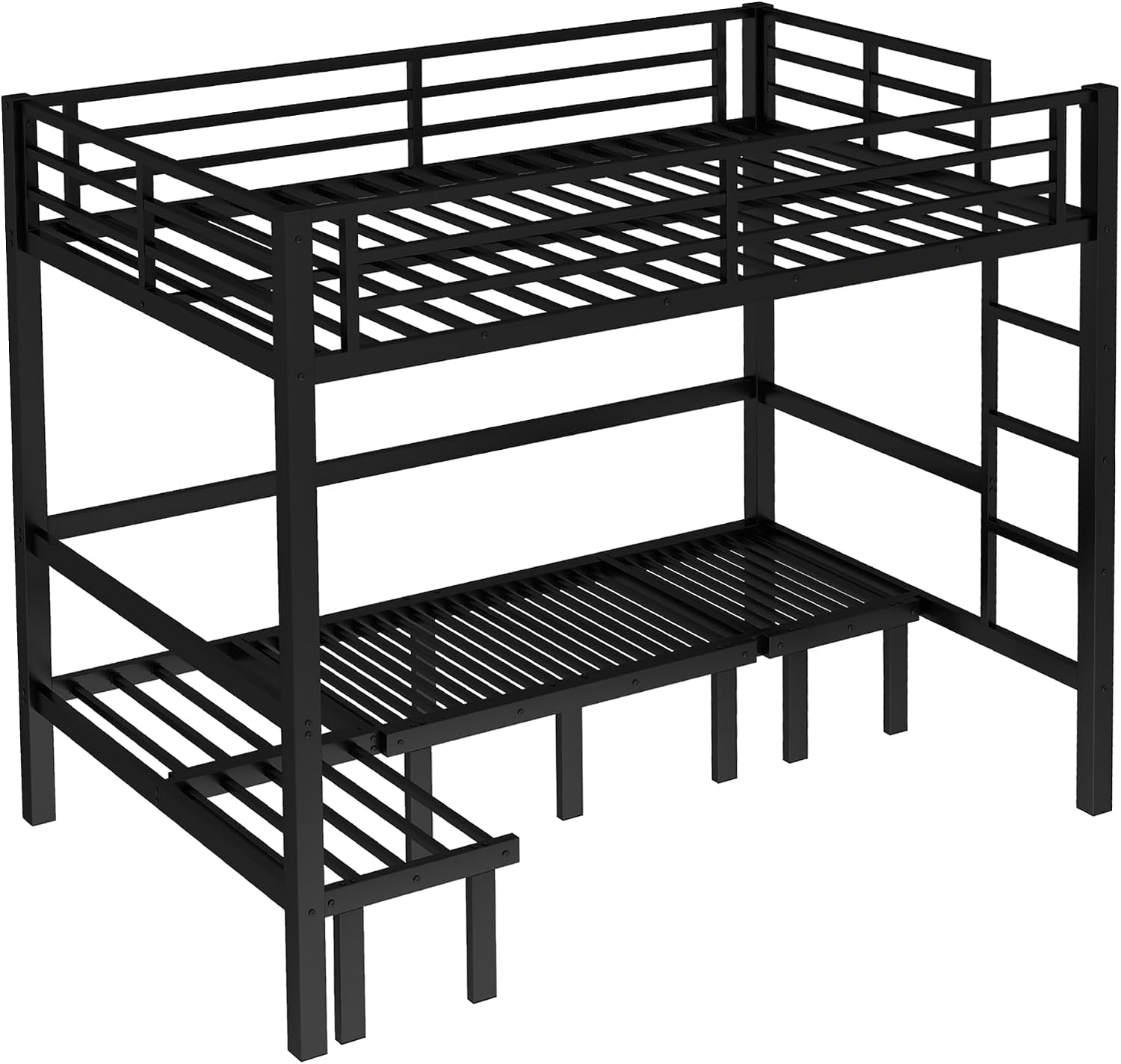 Harper & Bright Designs Full Over Full Bunk Bed Frame for Adults, Heavy Duty Metal Bunk Bed with U-Shaped Sofa, Safety Rails and Side Ladder, Industrial Bunk Beds for Space-Saving, Black