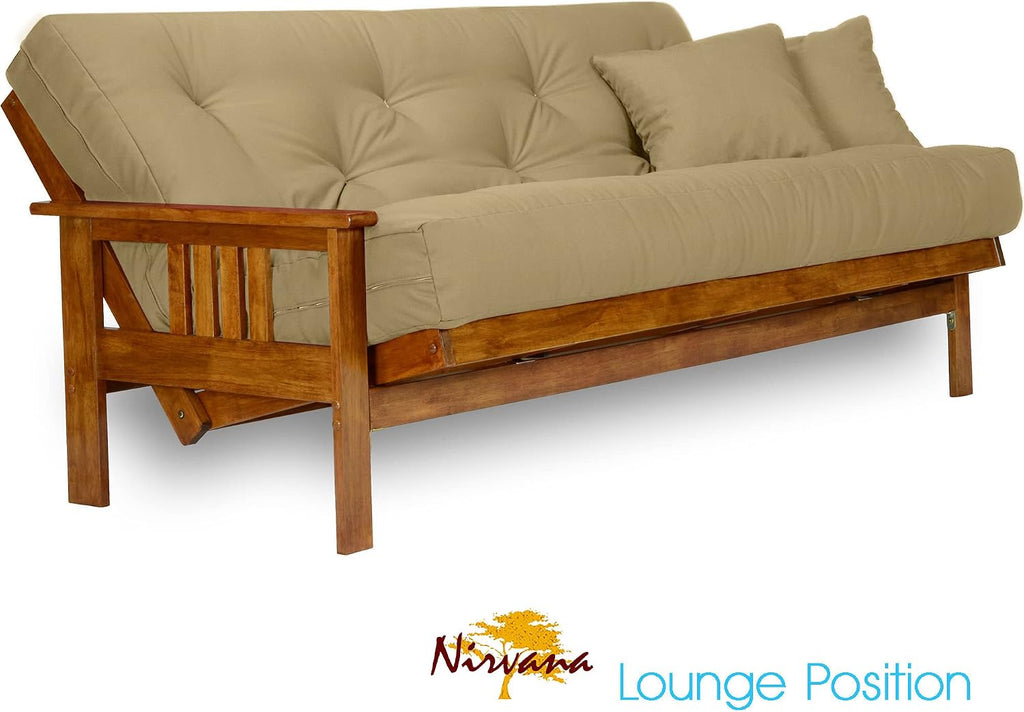 Nirvana Futons Stanford Futon Set - Full Size, Frame, 8' Mattress, Microfiber Sussex Khaki Cover