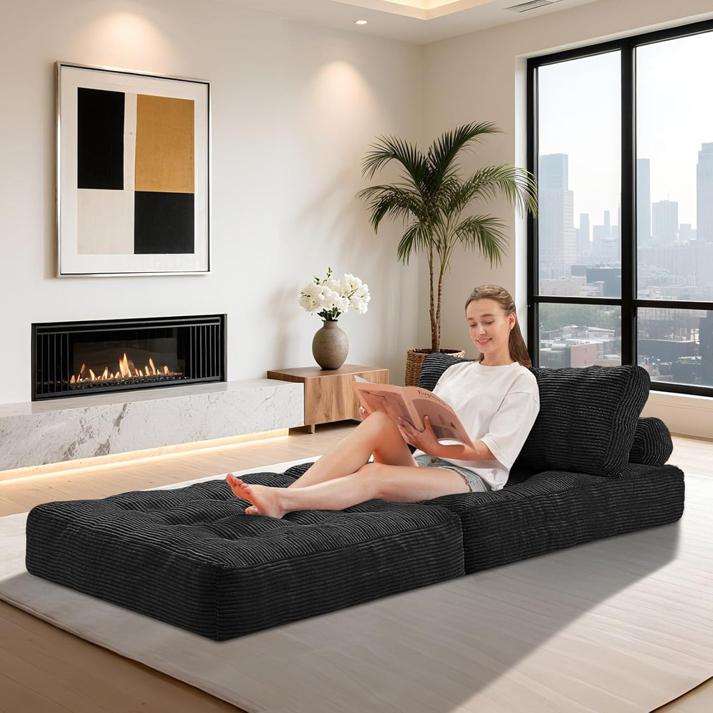 HABUTWAY Folding Sofa Bed, Convertible Sleeper Chair Bed w/Dual-Pillow & Handle, Foldable Floor Sofa Lounge w/Back Support for Living Room, Bedroom, Apartment, Office, Single, Black
