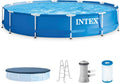 Intex 12' x 30' Round Metal Frame Outdoor Above Ground Swimming Pool Set with Filter Pump, Cartridges, 42 Inch Steel Pool Ladder, and Secure Cover