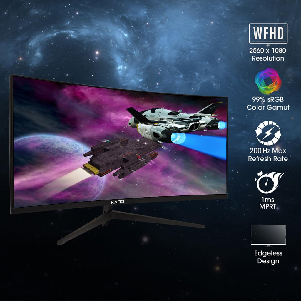 Kado Dual Gaming Monitor Setup - 2-Pack 30' Curved 1800R 21:9 Ultrawide 2560x1080 200Hz 1ms Computer Monitor, Stacked Gaming Setup AMD FreeSync Premium, VESA Mount HDMI DisplayPort Built-in Speakers