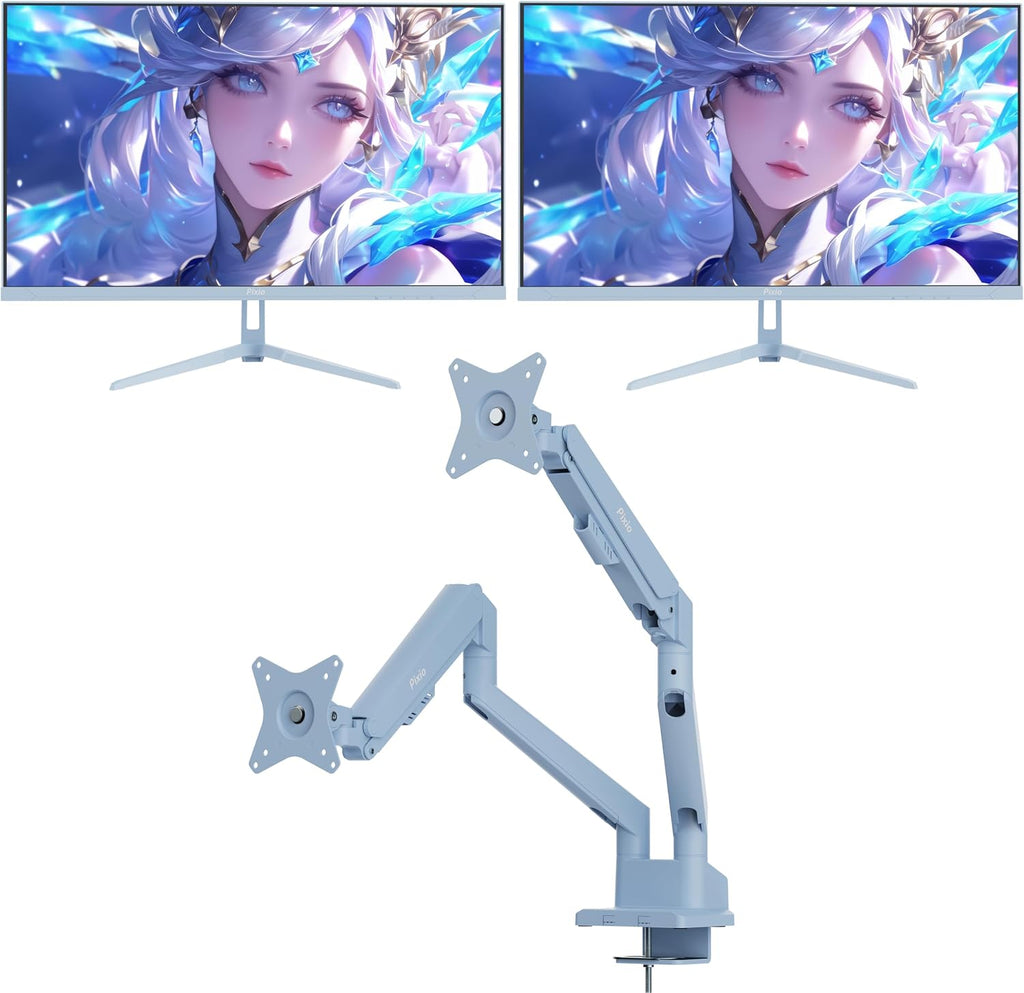 Pixio Two PX279 Wave Blue 27 inch 240Hz Refresh Rate FHD 1080p Resolution Fast IPS Panel 1ms GTG Resonse Time Gaming Monitor and PS1D Wave Blue Dual Monitor Arm - Fits up to 32 inches and 19.8lbs