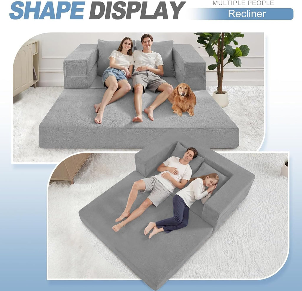 Futon Sofa Bed with Pillow, 3-in-1 Sleeper Sofa Bed with Removable Cover, Convertible Floor Sofa Bed, No Assembly Boneless Couch for Living Room, Bedroom