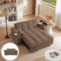 Auvsoce 65'' Convertible Sleeper Sofa Bed with Adjustable Backrest, Chaise Lounge, Side Table & USB/Type-C Ports – Stylish & Functional Addition to Any Living Room (Brown)