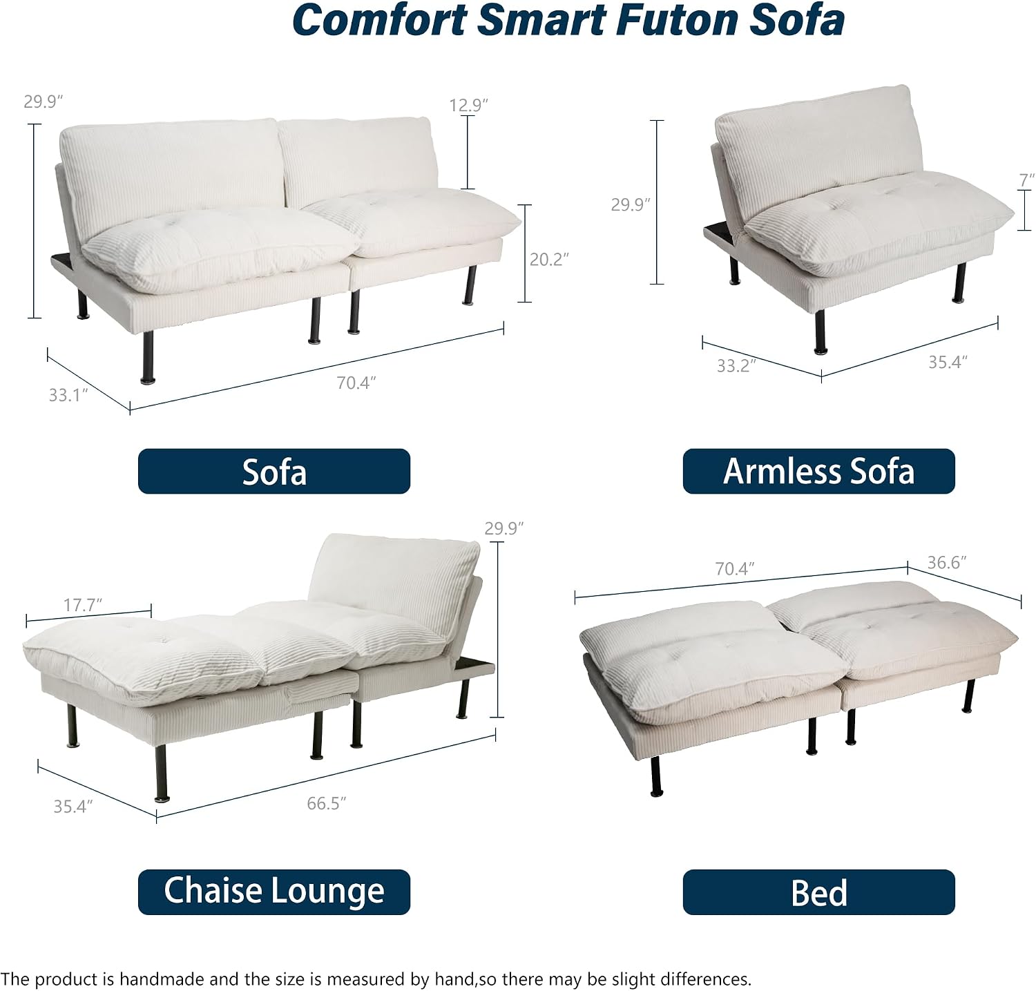 Ribilake 70' Futon Sofa Bed, 4 in 1 Multi-Function Couch Sleeper with Adjustable Backrest, Modern Convertible Futon, Recliner Small Loveseat for Living Room, Dorm, Beige