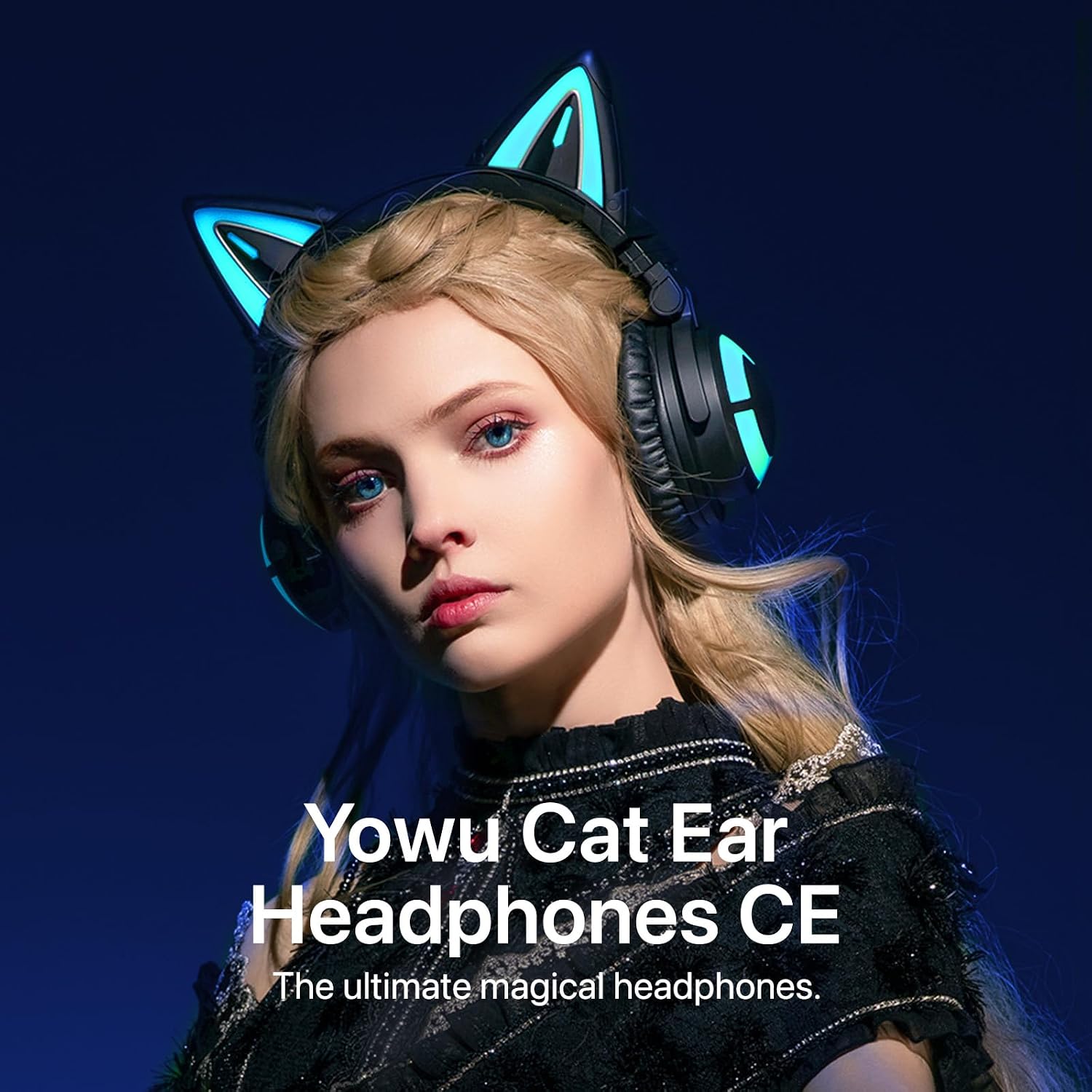 YOWU Cat Ear Headphones, Cute Cat Ear Gaming Headsets with Bluetooth 5.2 for PC/PE/Switch/PS4/PS5, Built-in Mic & Customizable RGB Light Effect for Anime Lovers(CE Black)