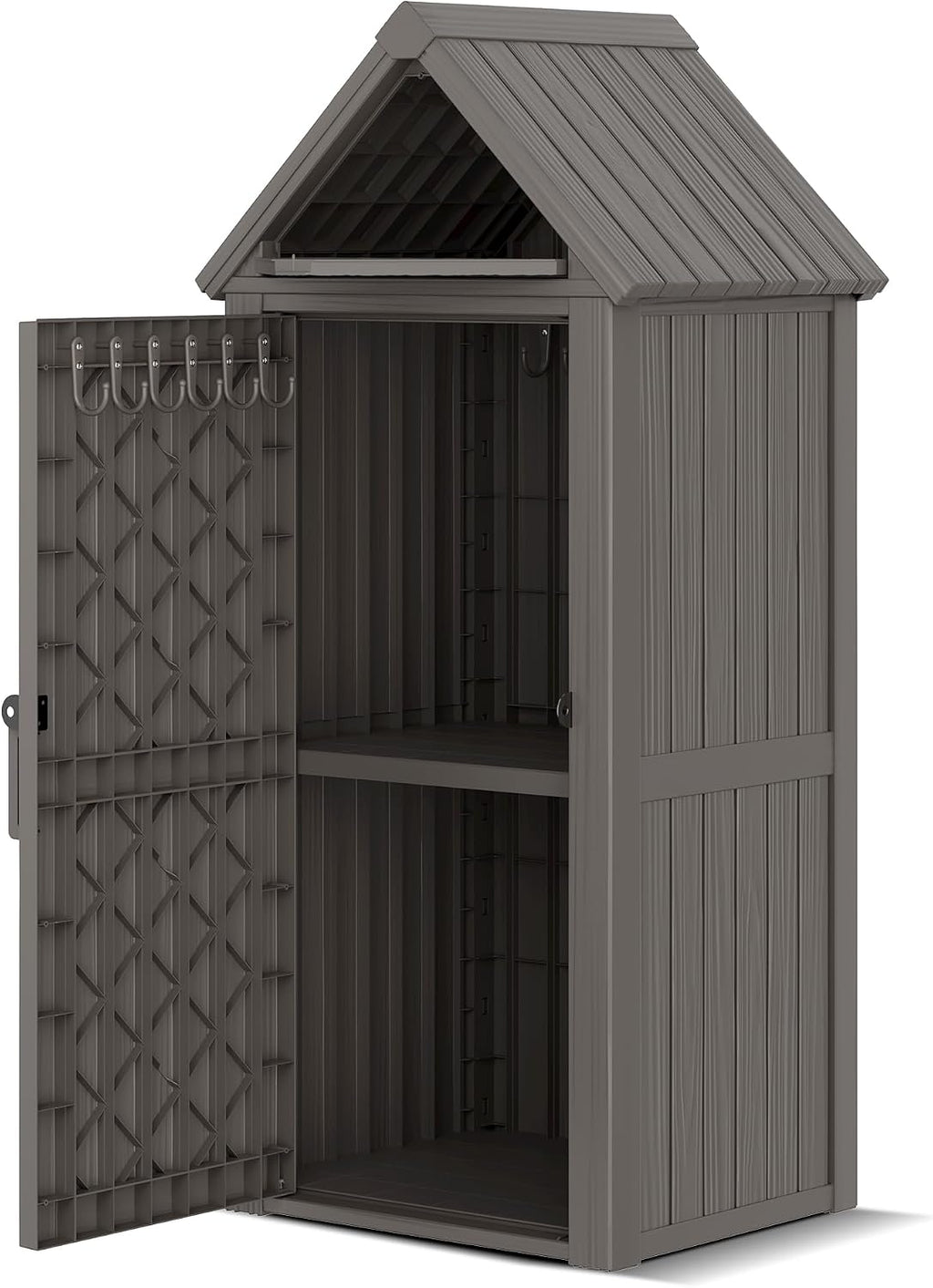 Fancyango Outdoor Resin Storage Cabinet Sturdy All-Weather Shed with Removable Shelves Lock Ring & Reinforced Floor – for Garden Patio Lawn (Grey)