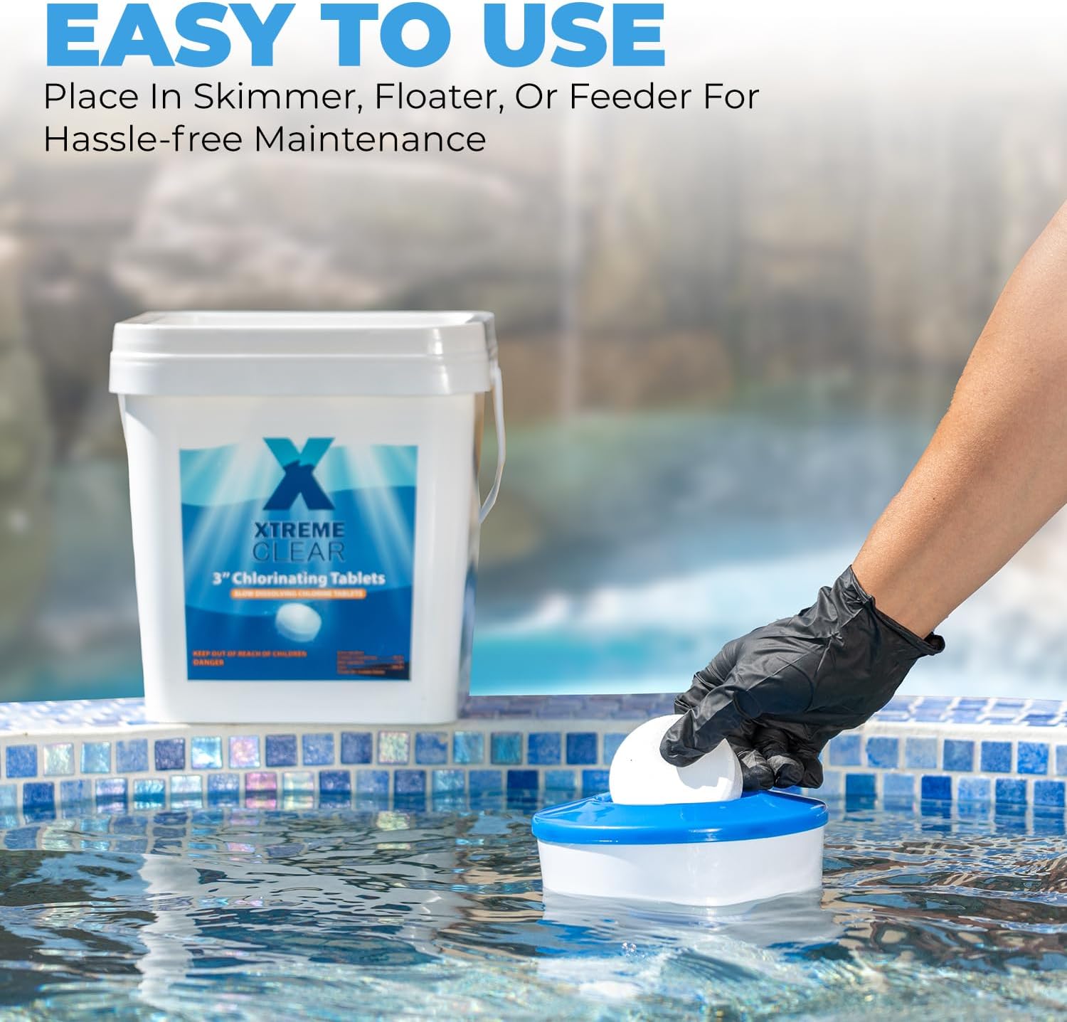 XtremeClear 25 Pound Bucket 3' Chlorine Tablets Bucket, 25 lbs Chlorinating Tabs for Swimming Pools Advanced Slow Dissolving