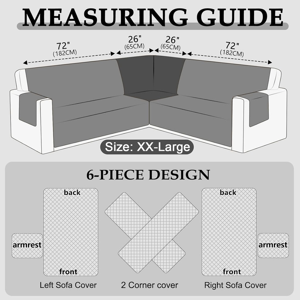 HDCAXKJ Waterproof Sectional Couch Cover L Shaped Sofa Covers Washable Corner Sectional Slipcovers Dog Pet Proof U Shape Furniture Protector with Upgraded Anti Slip Strips (XX-Large, Dark Grey)