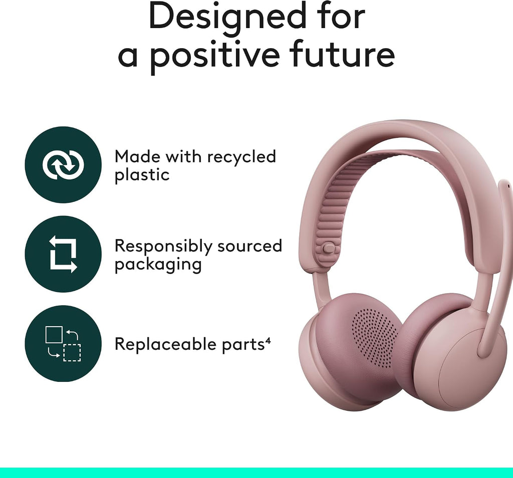 Logitech Zone Wireless 2 ES - Noise-Canceling Wireless Headset with Adaptive Hybrid ANC, Bluetooth - Rose