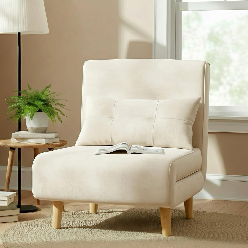Ahomly 3 in 1 Convertible Sleeper Chair, Sofa Chair for Adults with 6 Angle Adjustable Backrest, Single Sleeper for Living Room/Apartment/Office, Beige