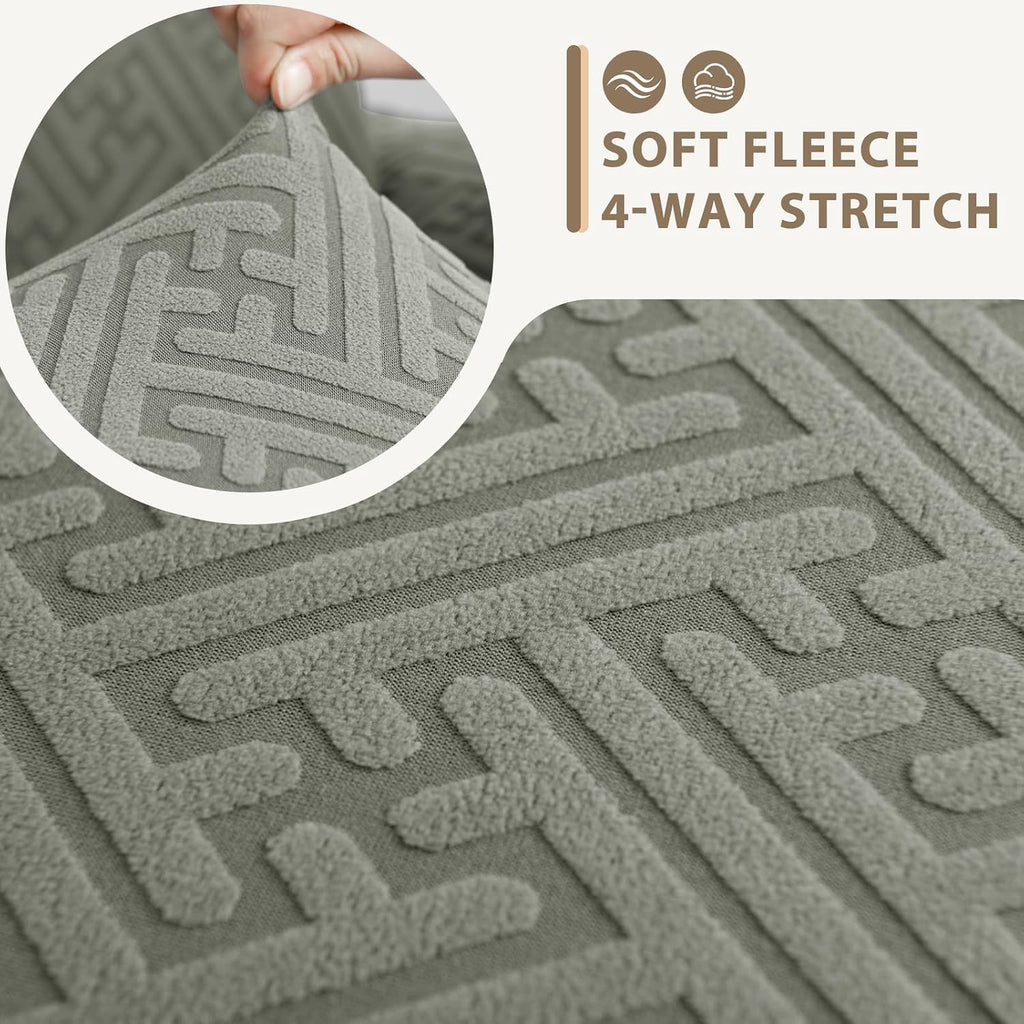 Sectional Couch Covers L Shape Sofa Cover 1-Piece Stretch Corner Couch Covers Non Slip Washable Sofa Slipcovers Soft Fleece Furniture Protector for Dogs Pet (Medium, Grayish Green)