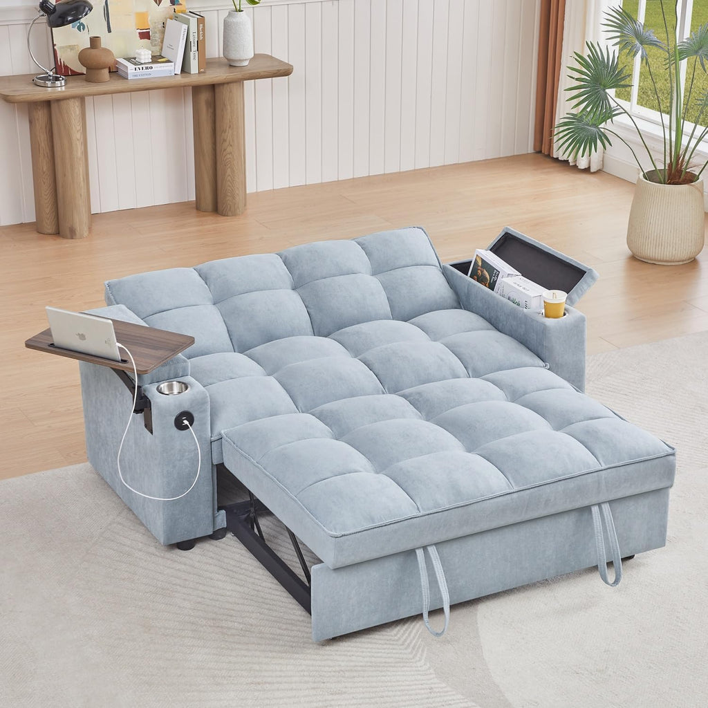 oaaktu 65''Convertible Sleeper Sofa Bed,3-in-1 Pull Out Couch Bed with 360 Degree rotatable Side Table and USB Ports for Living Room,RV (07 Light Grey)