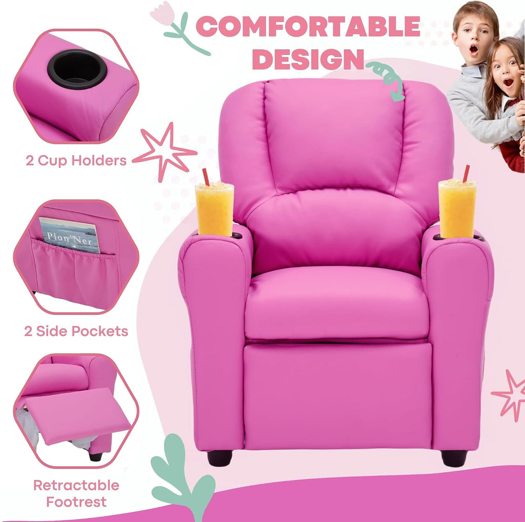 Candy Kids Reclining Chair Leather Recliner Sofa Push Back Toddler Youth Children Child Ages 1-6