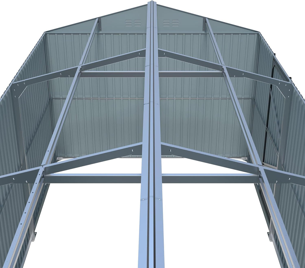 Large Storage Shed 13x20ft, Outdoor Metal Garage Shed with 2 Doors and 2 Windows, Heavy Duty, Black