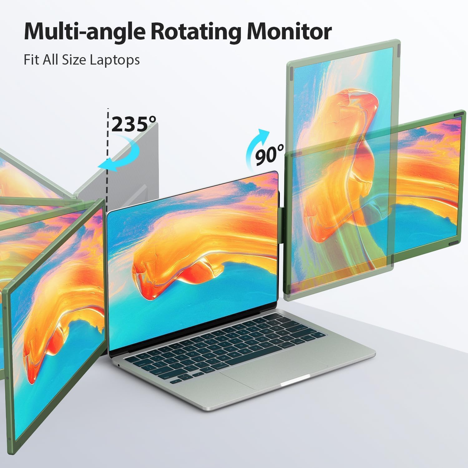 APILDELLA 15.6'' Triple Laptop Screen Extender Monitor Portable, DIY 1080P FHD Portable Dual Monitor with USB C HDMI, Plug-Play 360° Rotation Detachable Tri-Screen for Mac/Wins/Android/Dex