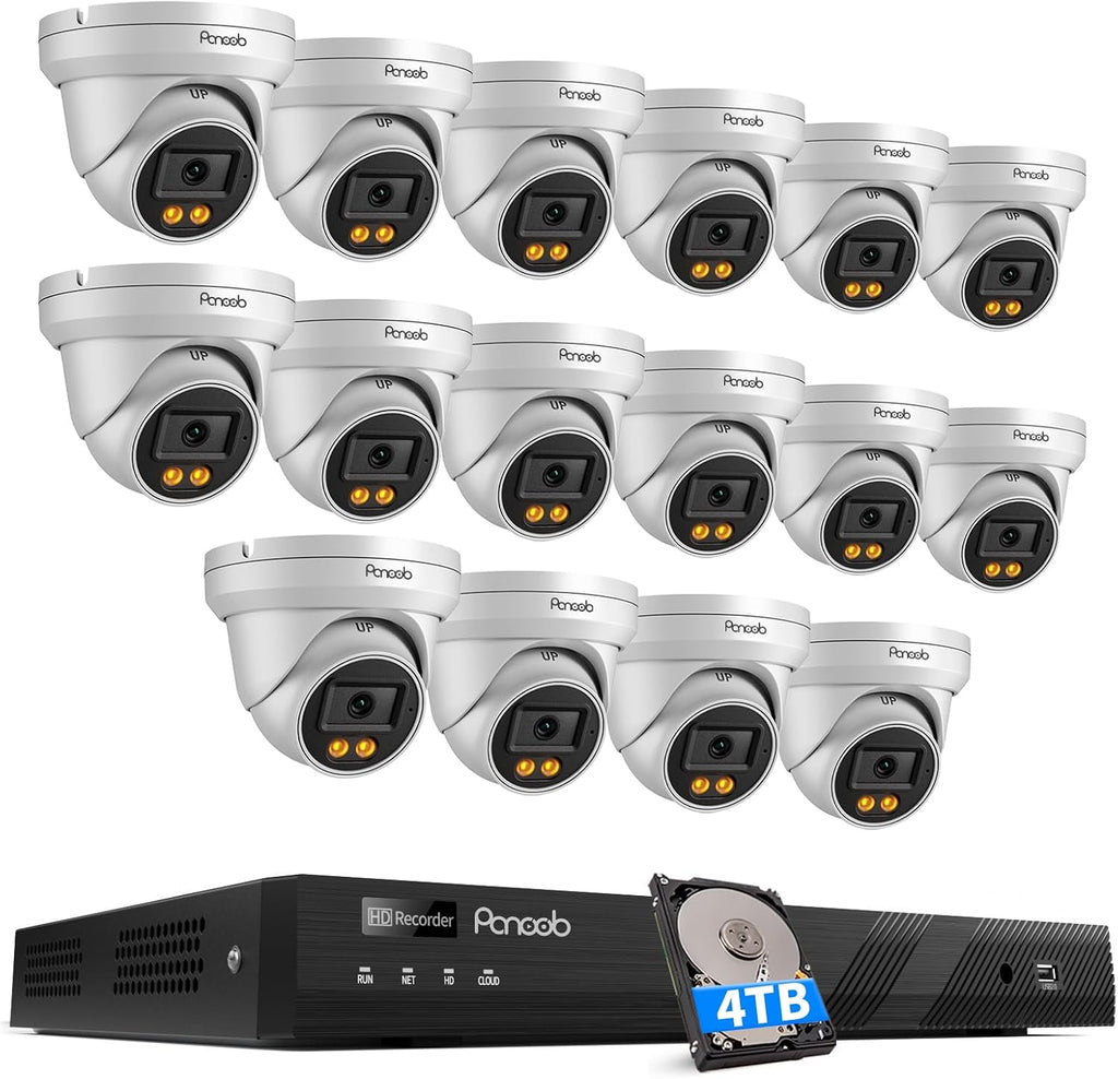 16 Channel Security Camera System, 16x 5MP Wired IP PoE Dome Camera with Spotlight Color Night Vision, AI Human Detection, Built-in Mic, Remote Access, 4K 16CH NVR 4TB HDD, PD93BA1616-5MD