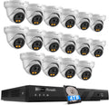 16 Channel Security Camera System, 16x 5MP Wired IP PoE Dome Camera with Spotlight Color Night Vision, AI Human Detection, Built-in Mic, Remote Access, 4K 16CH NVR 4TB HDD, PD93BA1616-5MD