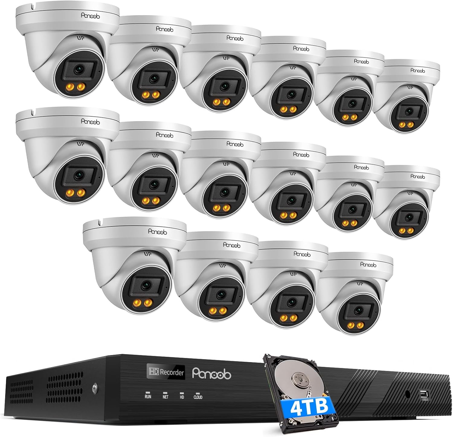 16 Channel Security Camera System, 16x 5MP Wired IP PoE Dome Camera with Spotlight Color Night Vision, AI Human Detection, Built-in Mic, Remote Access, 4K 16CH NVR 4TB HDD, PD93BA1616-5MD