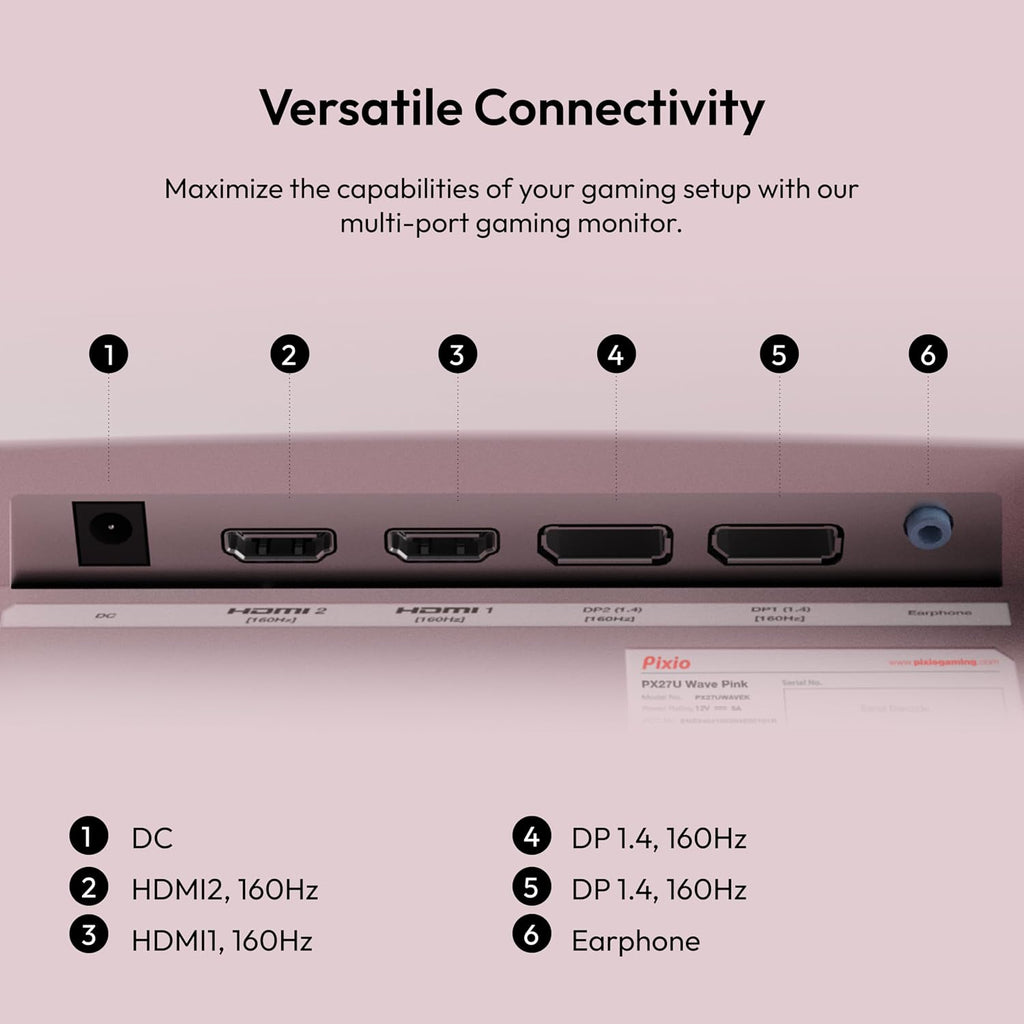Pixio PX27U Wave Pink 27 inch 160Hz Refresh Rate 4K 3840x2160p Resolution Fast IPS Panel 1ms GTG Response Time Black Tilt Adjustable Gaming Monitor with Adaptive Sync