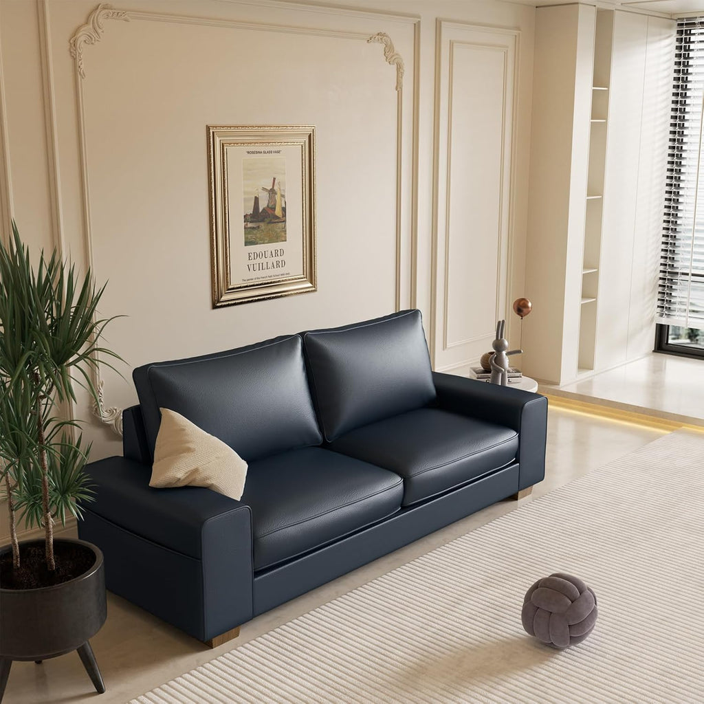 Valthie Faux Leather Couch, Mid Century Modern Comfy Loveseat Sofa with Wide Arm, Side Pockets, Solid Wooden Frame for Office, Living Room and Bedroom, 2 Seater (Blue, 71.25 inches)
