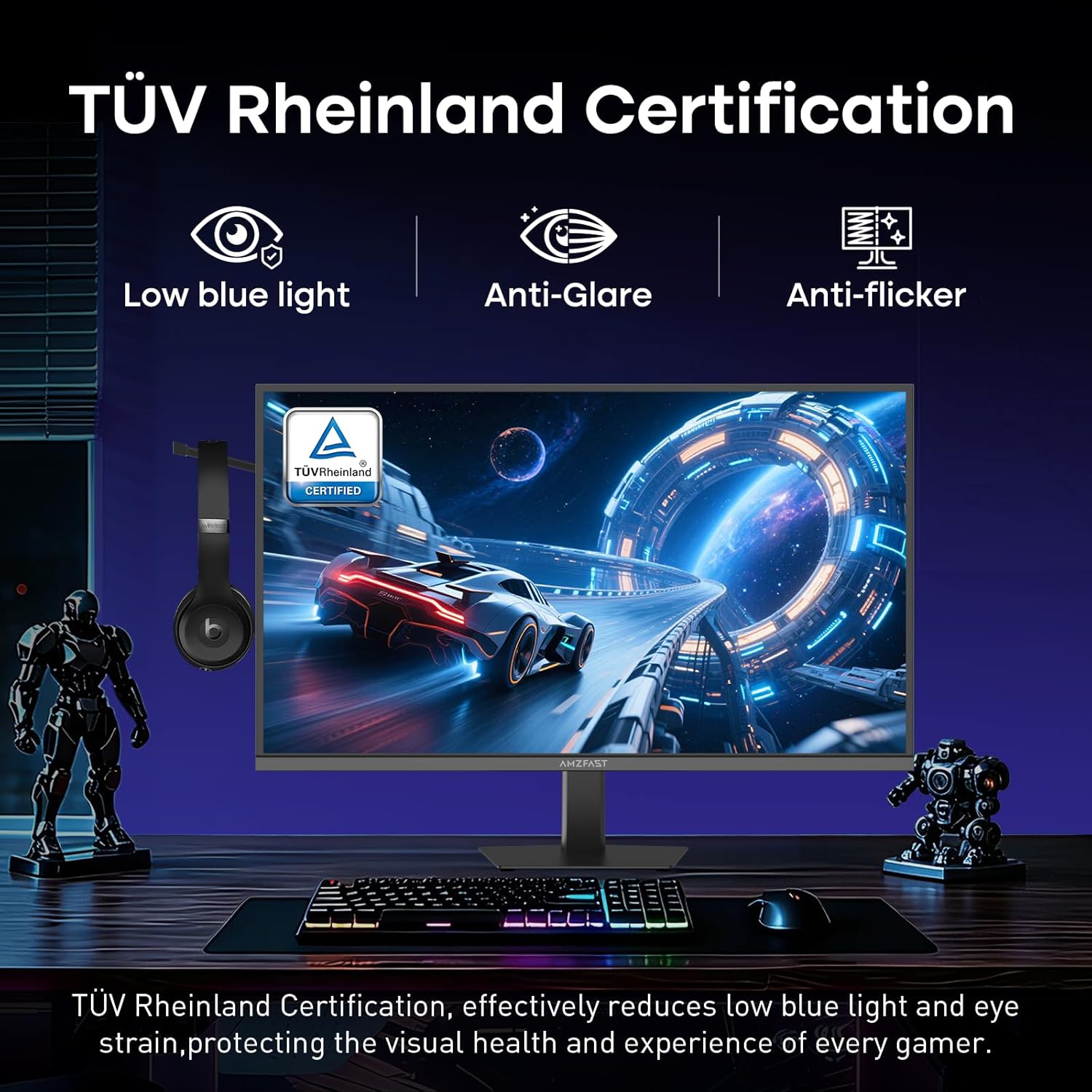 Amzfast 27 Inch 200Hz WQHD (2560 x 1440) Fast IPS Gaming Monitor, Built-in Speakers, 1ms G-SYNC Compatible, HDR400, 132% sRGB, 96% DCI-P3, VESA 100x100, HDMI 2.0 x 2 & DP 1.4 x 2, AMZG27F5Q