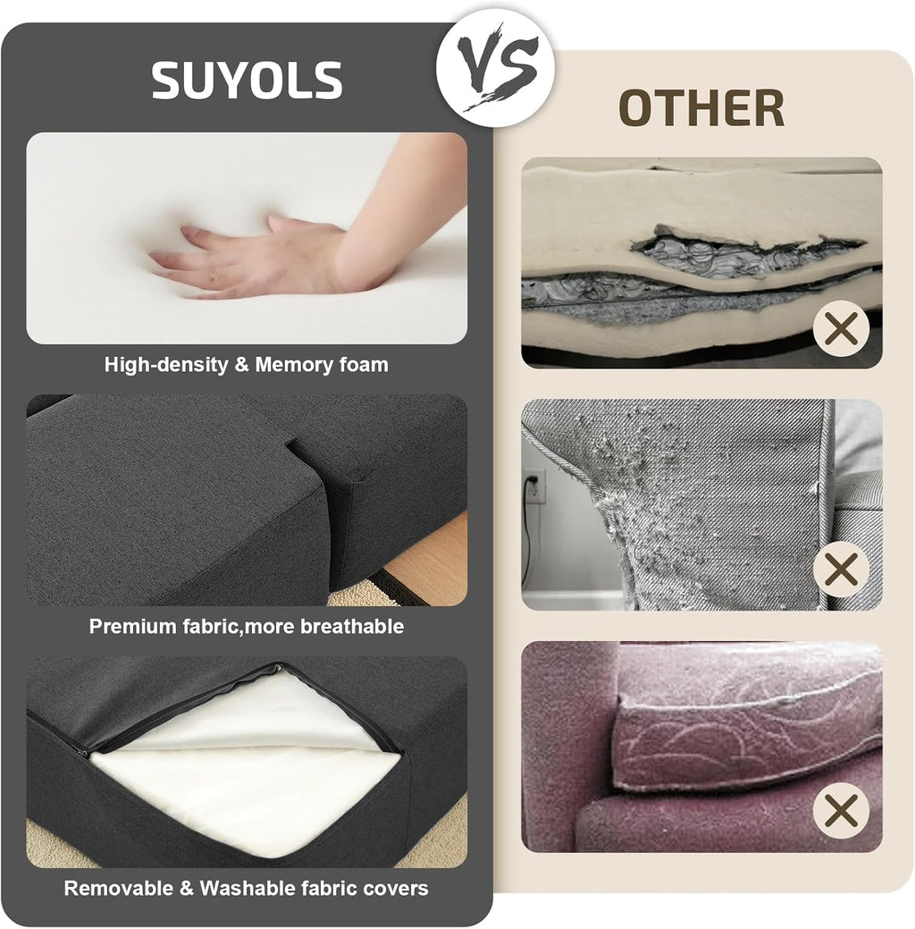 SUYOLS 2-in-1 Folding Sofa Bed with Pillows - Folding Chair Floor Couch & Sleeping Mattress - Washable Cover & Memory Foam Sleeper Chair for Living Room/Guest Room/Apartment/Loft, Dark Gray, Twin XL