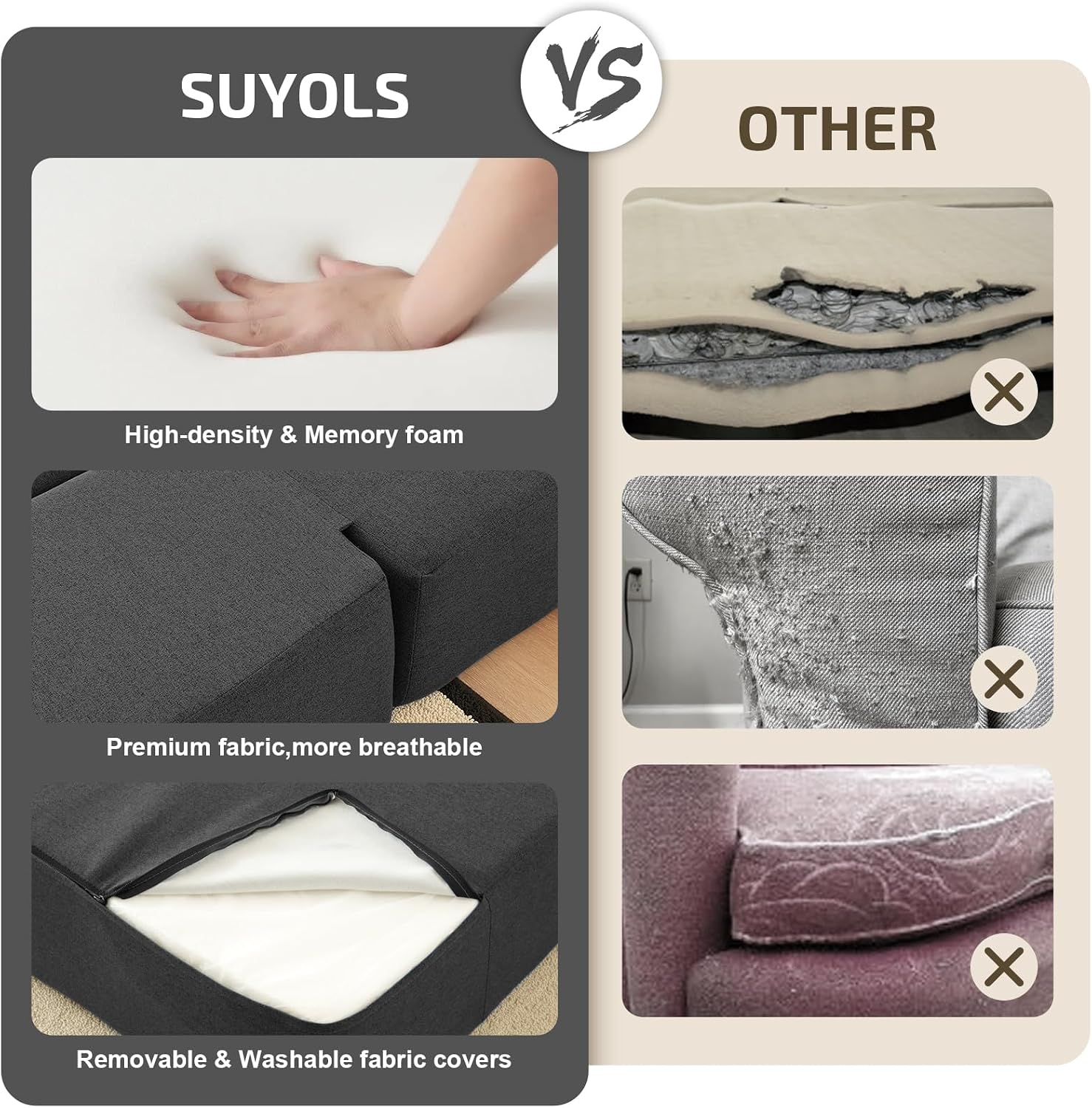 SUYOLS 2-in-1 Folding Sofa Bed with Pillows - Folding Chair Floor Couch & Sleeping Mattress - Washable Cover & Memory Foam Sleeper Chair for Living Room/Guest Room/Apartment/Loft, Dark Gray, Twin XL
