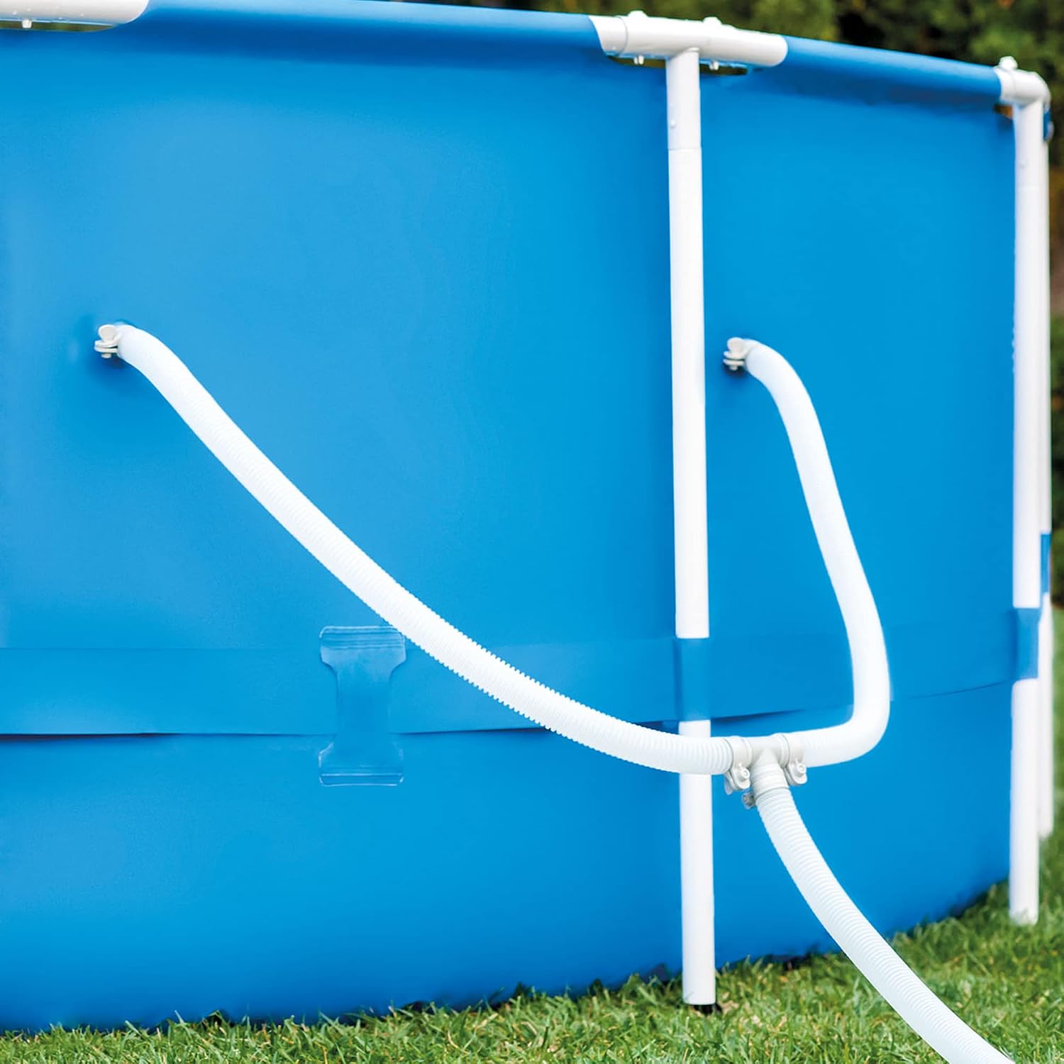 Intex Metal Frame 15' x 48' Round Above Ground Swimming Pool Set with Filter Pump, Ladder, and Cover with Maintenance Accessory Vacuum and Skimmer Kit