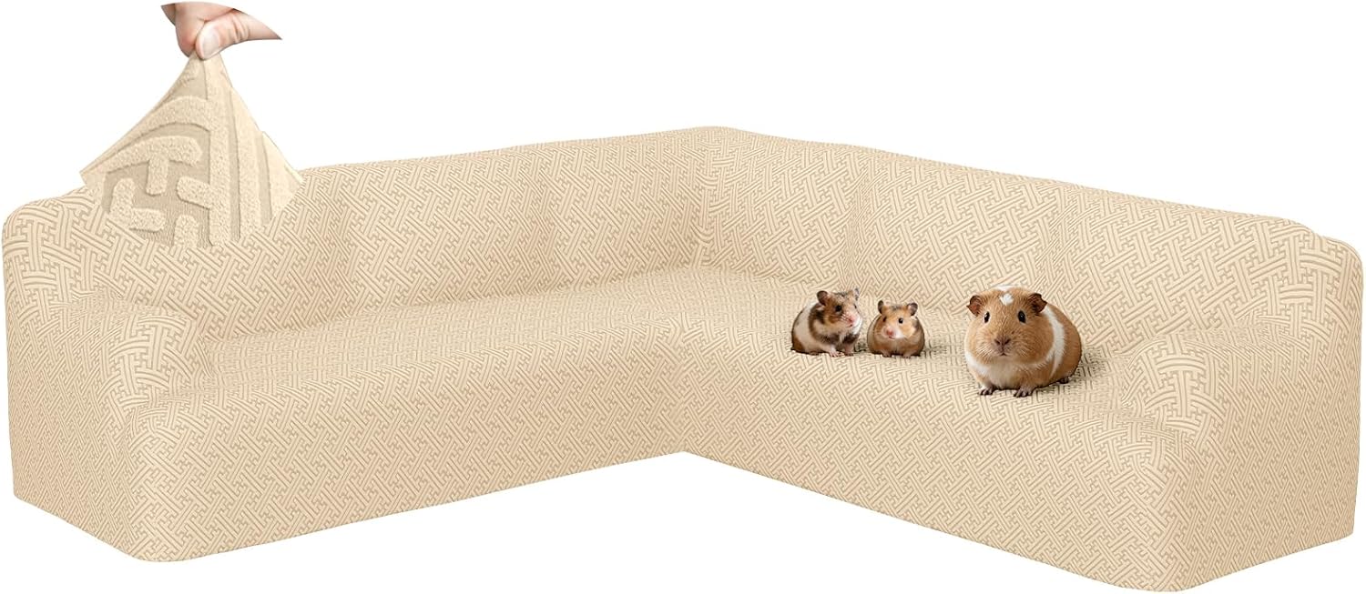 Sectional Couch Covers L Shape Sofa Cover 1-Piece Stretch Corner Couch Covers Non Slip Washable Sofa Slipcovers Soft Fleece Furniture Protector for Dogs Pet (X-Large, Beige)