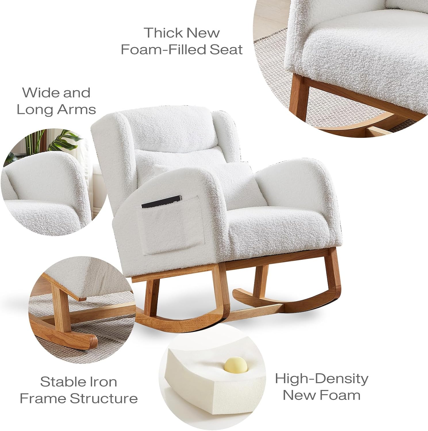 MYFUNSHOP Nursery Rocking Chair Glider – Classic Rocker with Comfortable Cushioning & Smooth Motion for Bedroom